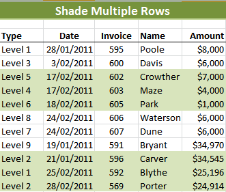 Excel Conditional Formatting using a formula for multiple shaded bands